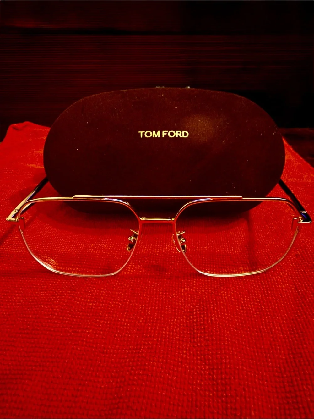 Tom Ford Gold Metal Aviator Sunglasses with Dark Lenses